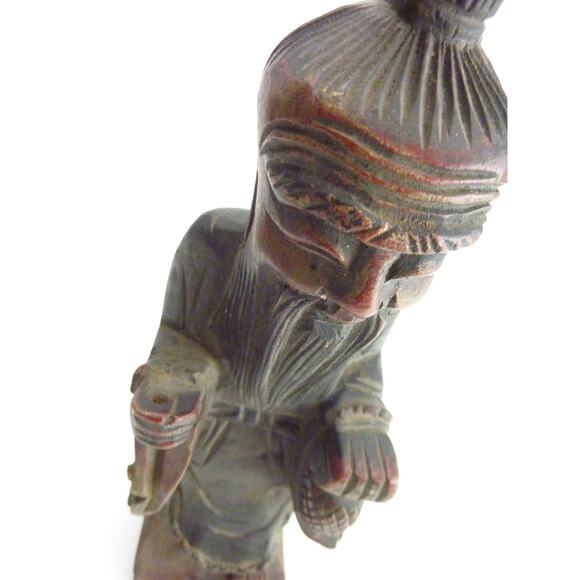 Vintage Chinese Shou Lao Fish Carved Wood Figures Statue Longevity - Picture 5 of 7